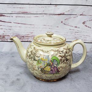 Vintage Sadler England Teapot Rare Transfer Girl Flowers Gold Gilt Trim 1153